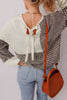 Dark Khaki Color Block Back Tie Drop Shoulder Loose Sweater