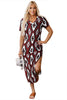 Red Western Aztec Printed Long T-shirt Dress