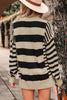 Brown Stripe Drop Shoulder Sleeve Patchwork Baggy Sweater