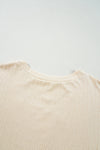 Beige Lace Crochet Patched Cable Textured Cuffed Short Sleeve Plus Size Top