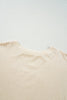 Beige Lace Crochet Patched Cable Textured Cuffed Short Sleeve Plus Size Top