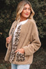 Casual Leopard Print Accent Plush Jacket with Pockets