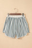 Gray Stripe Elastic Waist Cargo Pocket Casual Shorts