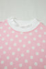 Pink Polka Dot Print Mock Neck Short Sleeve Top Shift Pant Set