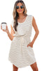 Beige Stripe Drawstring Tunic Tank Mini Dress with Pockets