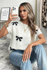 Black Bow Pattern Knit Short Sleeve Sweater