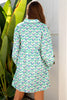 Green Floral Print Notched Neck Scalloped Detail Long Sleeve Mini Dress