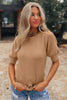 Light French Beige Solid Color Knit Short Puff Sleeve Sweater