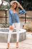 Dusk Blue Tied Front Long Puff Sleeve Denim Top