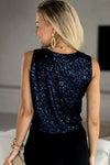 Dirty blue Sequined Deep V Neck Buttoned Tank Top