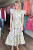 Purple Tulip Floral Print Contrast Trim Midi Dress