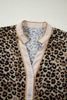 Khaki Contrast Striped Trim V Neck Leopard Shirt