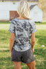 Gray Camouflage Print Round Neck T Shirt