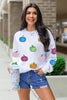White Colorful Pumpkin Sequin Patched Drop Shoulder Sweatshirt