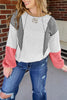 White Contrast Block Mixed Textured Knit Patchwork Casual Top