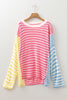 Multicolour Striped Exposed Seam Colorblock Patchwork Plus Size Sweater