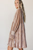 Smoke Gray Solid Color V Neck Velvet Tiered Long Sleeve Dress