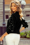 Black Pearl Beaded Bishop Sleeve Sweater