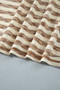 Brown Stripe Textured Knit Color Block Trim Long Sleeve Round Neck Top
