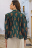 Green Plus Size Floral Print Contrast Lacy Trim Pleated Loose Shirt