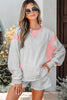 Light Grey Color Block Raw Hem Pullover and Casual Shorts Set