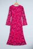 Red Floral Print Cuff Hem Serging Long Sleeve Sheath Dress