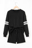 Black Varsity Striped Sleeve Drop Shoulder Sweatshirt and Short Set