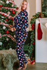 Navy Blue Colorful Christmas Lights Print Shirt and Pants Pajama Set