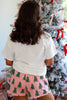 Pink Checkered MERRY Graphic Christmas Tree Print Short Lounge Set