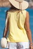 Yellow Cream Bow Tie Notched Neck Pleated Tank Top
