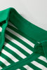 Green Stripe Collared V Neck Short Puff Sleeve Top