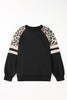 Black Leopard Print Colorblock Raglan Sleeve Sweatshirt