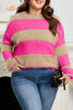 Khaki Stripe Color Block PLus Size Drop Shoulder Sweater