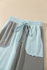 Beau Blue Raw Seam Colorblock Wide Leg Ankle Length Casual Pants