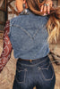Ashleigh Blue Solid Denim Button Front Pocket Sleeveless Cowboy Vest