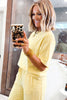 Sachet Pink Lace Patchwork Half Sleeve Top Elastic Waist Pants Two Piece Set