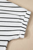White Stripe Stand Collar V Neck Elastic Cuffs Half Sleeve Dolman Top