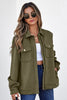 Navy Blue Solid Color Zip Up Button Flap Pocket Shirt Collar Jackets