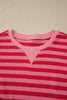 Red Stripe Puff Short Sleeve T Shirt Matching Shorts Set