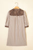 Khaki Stripe Square Button Leopard Trim Loose Bracelet Sleeve Shirt Dress
