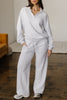 Bright Pink Polo Collar V Neck Pullover and Drawstring Sweatpants Set