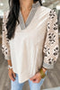 Grass Green Floral Puff Sleeve Contrast V Neck Patchwork Blouse