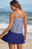 Blue Stripe Scoop Neck Adjustable Tankini and Matching Skort Bathing Suit