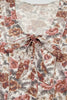 Red Floral Print Stitched Detail Tie V Neck Long Bell Sleeve Blouse
