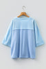 Light Blue Flower Patched Exposed Seam Bracelet Sleeve Oversized T Shirt