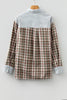Brown Plaid Print Striped Patchwork Single Chest Pocket Buttoned Shirt