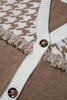 Khaki Houndstooth Color Block V Neck Raw Edge Button Front Cardigan