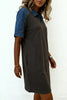 Carbon Grey Color Block Denim Patchwork Polo Collar T Shirt Shift Dress