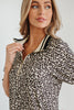 Khaki Leopard Print Zip Neck Striped Webbing Patchwork T Shirt Mini Dress