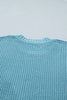 Mist Blue Exposed Seam Detail Half Sleeve Loose Sweater